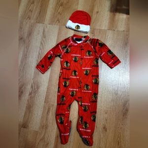 Blackhawks footed baby suit with hat